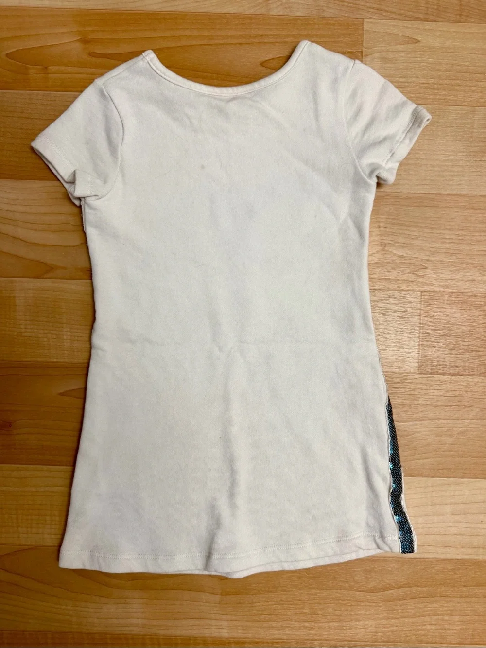 Guess Girls Sequin Logo Tee Dress Size 4 White Sparkle Side Stripe